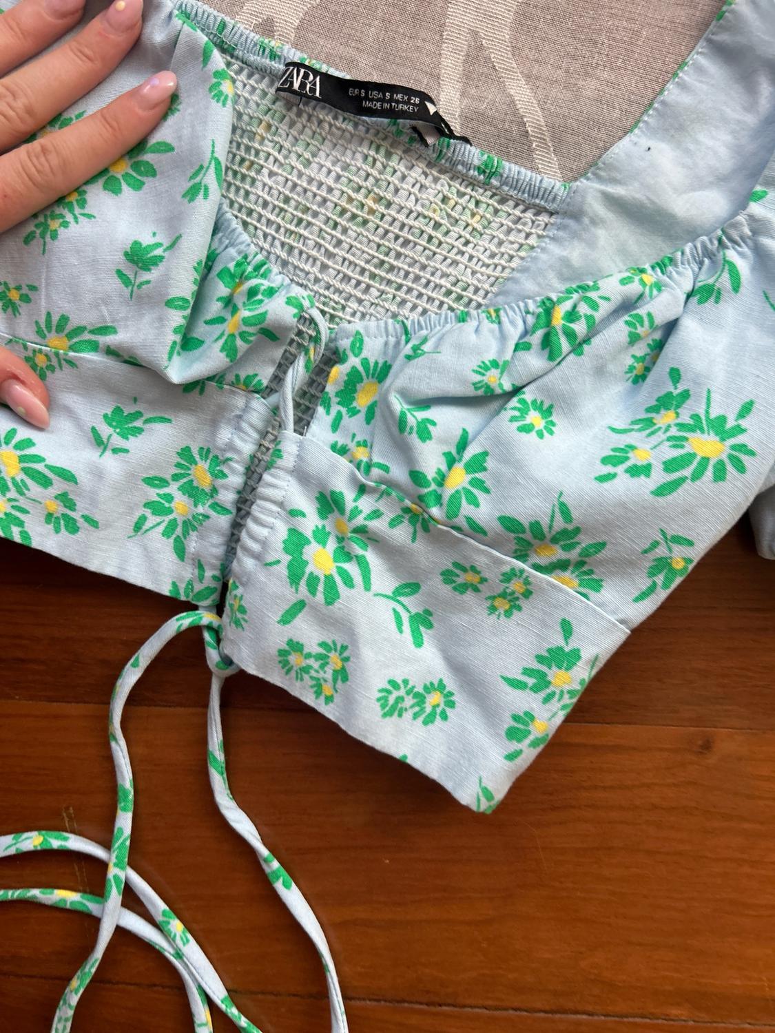 PRINTED LINEN BLEND CROP TOP - Image 4