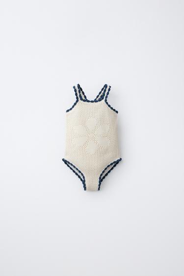 2-6 YEARS / FLORAL CROCHET KNIT SWIMSUIT - Ecru / Blue by Zara - Image 0