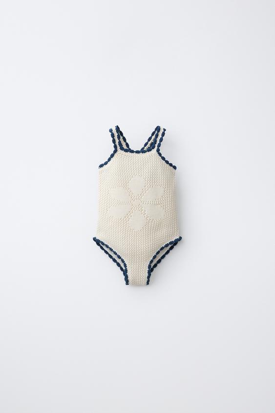 2-6 AÑOS/ BAÑADOR PUNTO CROCHET FLOR - Crudo / Azul de Zara - Imagen 0
