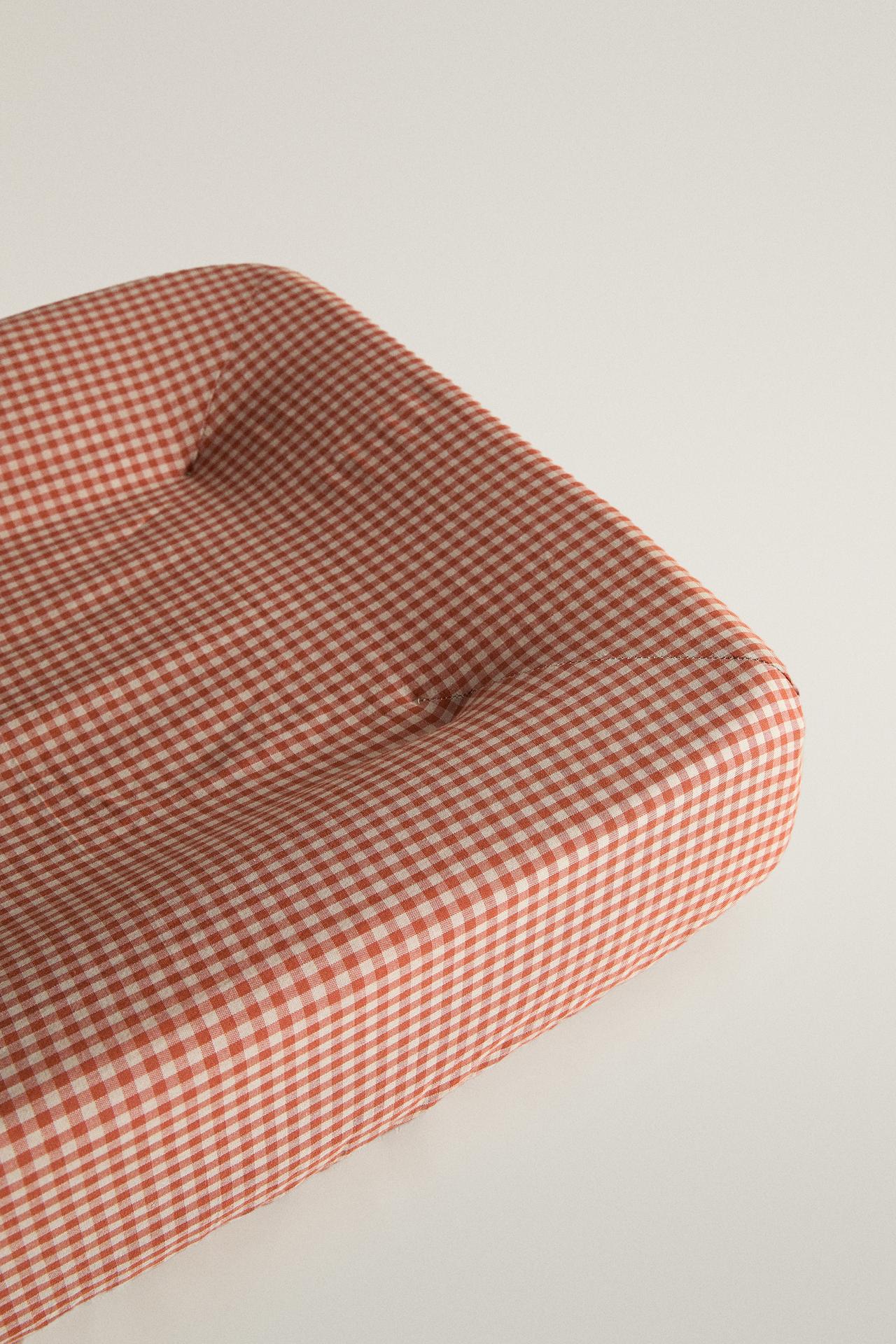 GINGHAM COTTON BABY CHANGING MAT COVER — Dark orange