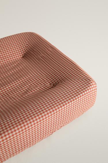 GINGHAM COTTON BABY CHANGING MAT COVER — Dark orange 2