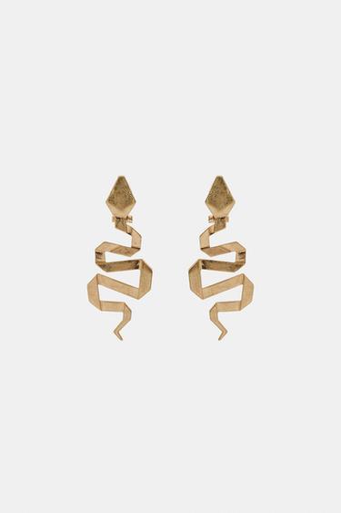 METAL SNAKESKIN PRINT EARRINGS - Golden by Zara
