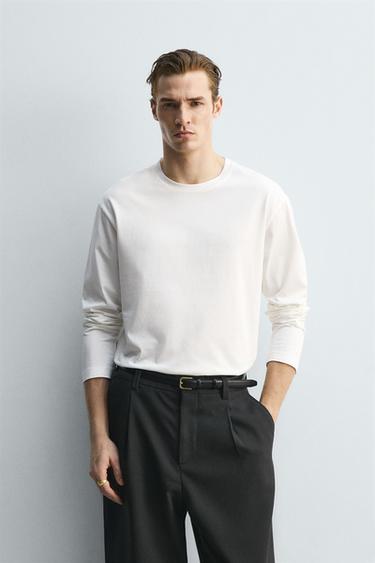 Zara 絲光棉長袖 T 恤 - LIMITED EDITION - 白色