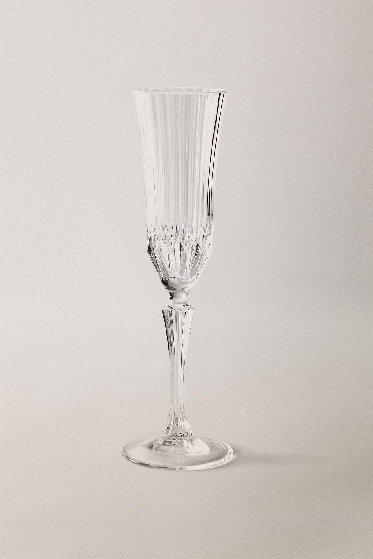 ENGRAVED EFFECT CRYSTALLINE FLUTE GLASS — Transparent