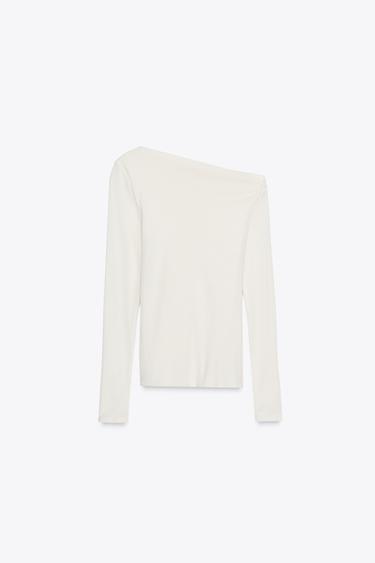 T-SHIRT ASYMÉTRIQUE À MANCHES LONGUES - Écru de Zara - Image 4