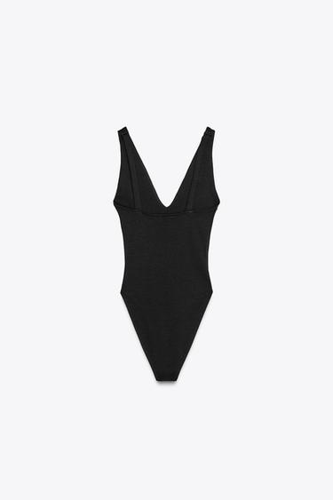 BODY DÉCOLLETÉ EN V - Noir de Zara - Image 4