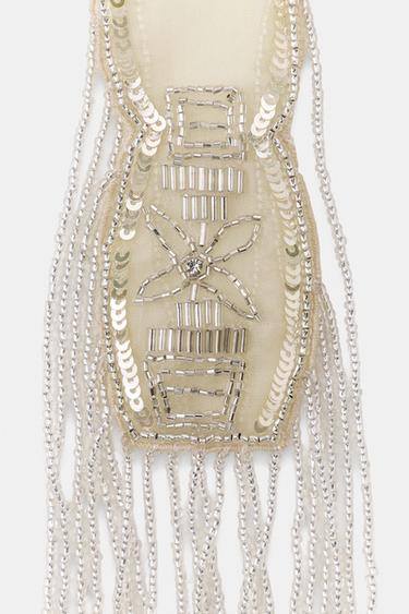 BEADED SEQUIN FOULARD SCARF - Ivory by Zara - Image 3