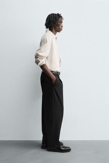 CHEMISE RELAXED FIT À RAYURES - Écru / Noir de Zara - Image 3