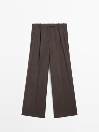 Zara 100% wool wide-leg darted trousers - Chocolate - Image 0