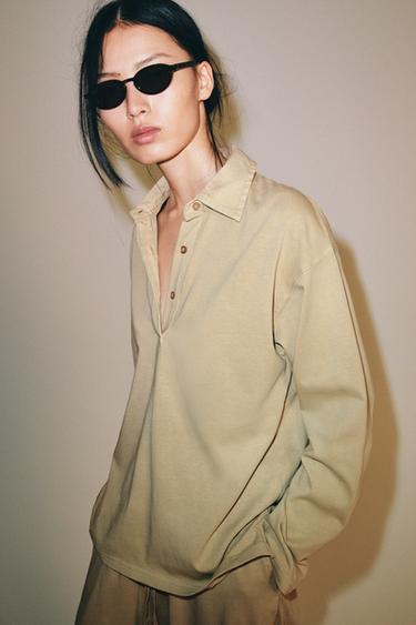 POLO OVERSIZE PAMBUKU - Ngjyrë toke nga Zara