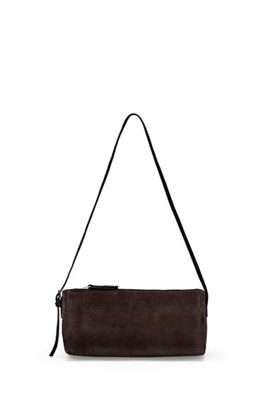 Sac à bandoulière en croûte de cuir - Chocolat de Zara