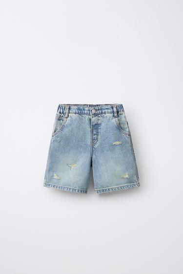 برمودا دنيم بستايل ممزّق - أزرق وسط الخاص بـ Zara