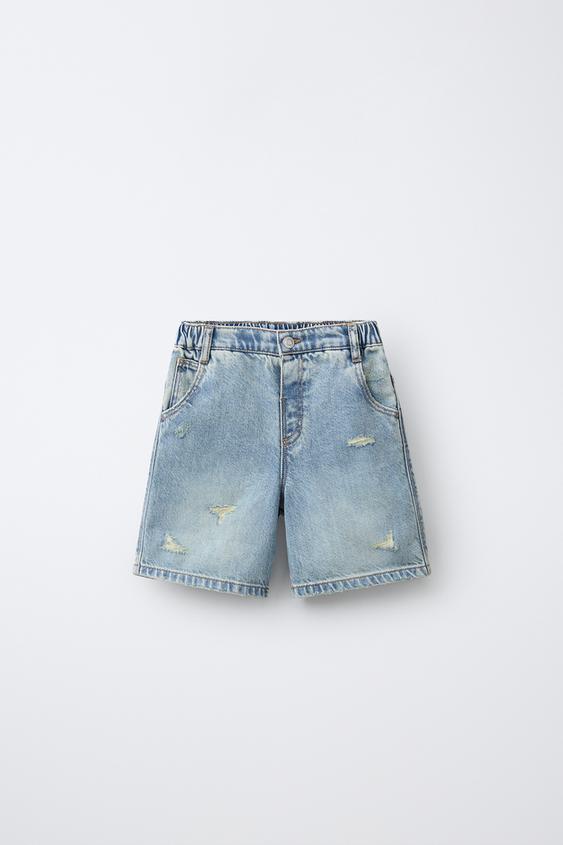 RIPPED DENIM BERMUDA SHORTS - Mid-blue by Zara - Image 0