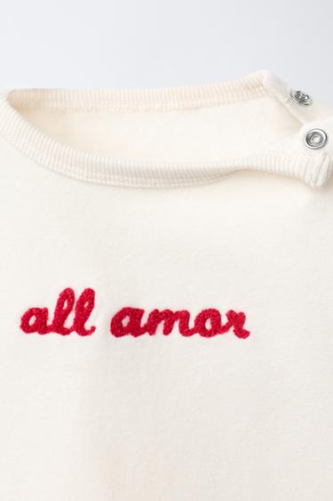 EMBROIDERED SLOGAN SWEATSHIRT AND TROUSERS SET - Light beige by Zara - Image 2