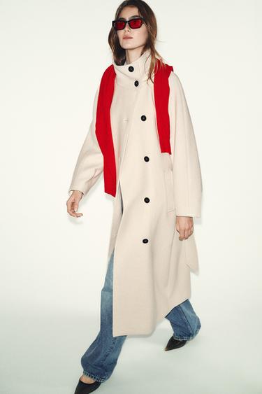 LONG COAT WITH WOOL AND HIGH NECK - Beige by Zara