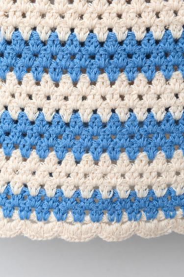 STRIPED CROCHET KNIT TOP - Ecru / Blue by Zara - Image 3