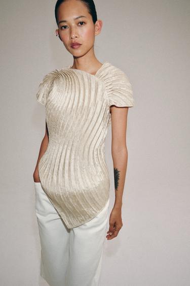 ZW COLLECTION PLEATED TOP - Ecru by Zara