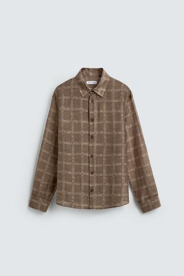 SEMI-SHEER CHECK SHIRT - camel by Zara