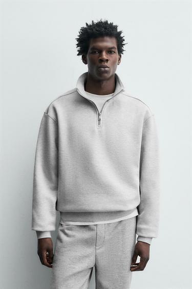 BASIC QUARTER-ZIP SWEATSHIRT - Grey marl by Zara