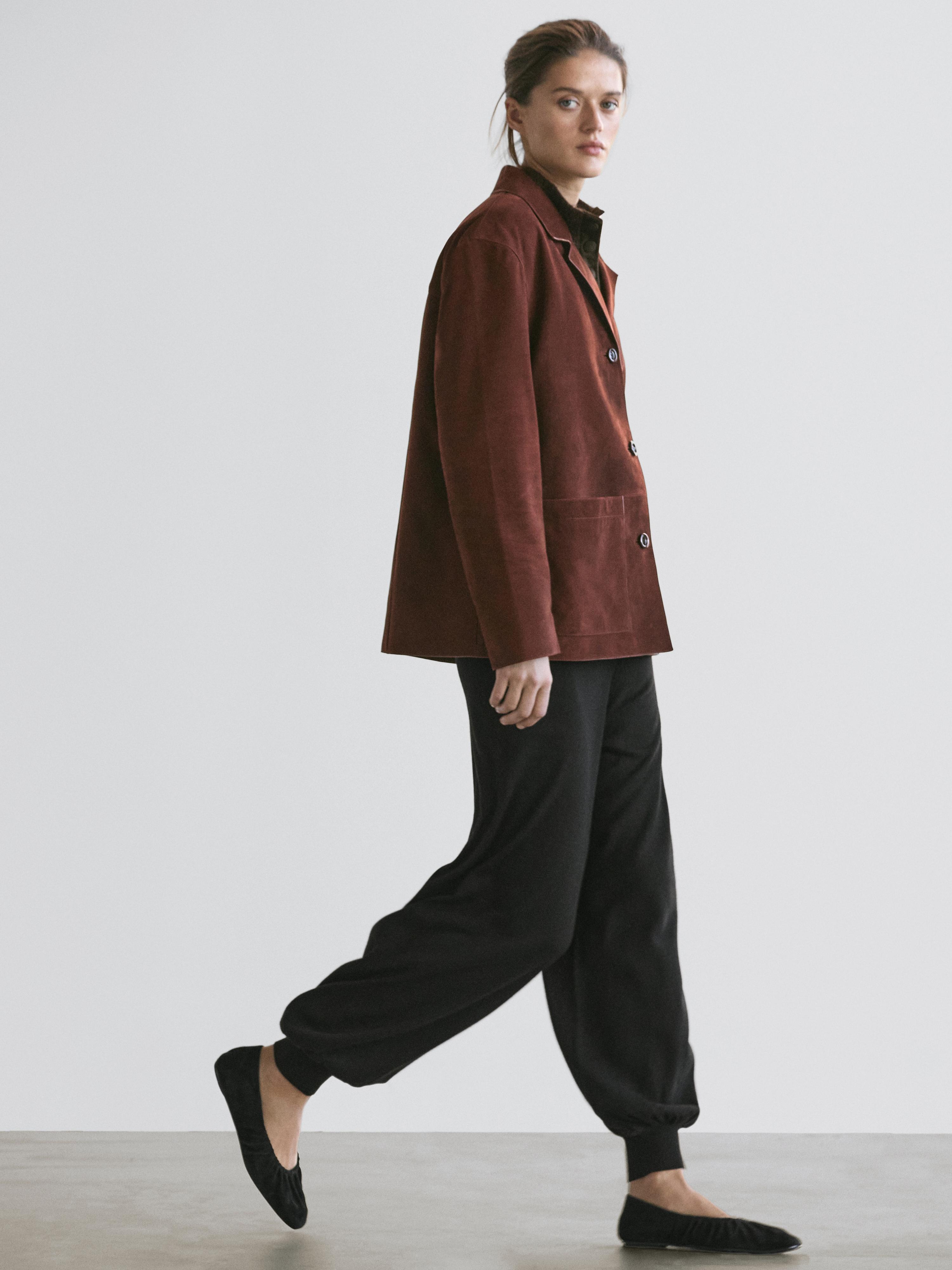 Nubuck leather blazer with lapel