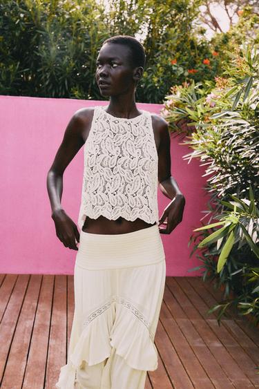 CROCHET CROP TOP - Ecru by Zara