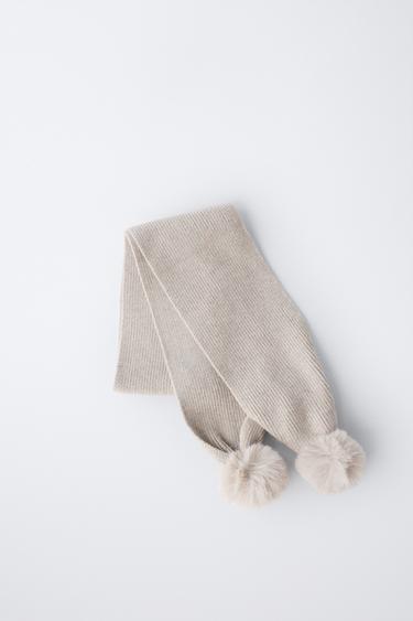 KNITTED POMPOM SCARF - Sand by Zara