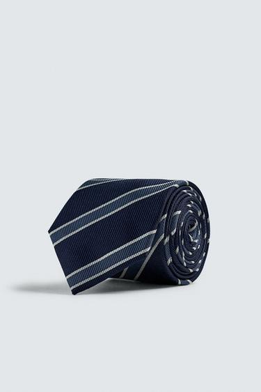 Zara KRAVATA 100% SVILA SA PRUGAMA – mornarsko plava