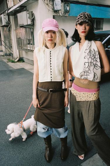 TRF RIPPED MID-RISE BAGGY JEANS - Light blue by Zara