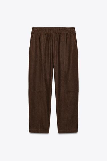 Zara LINEN BALLOON PANTS - Brown - Image 0