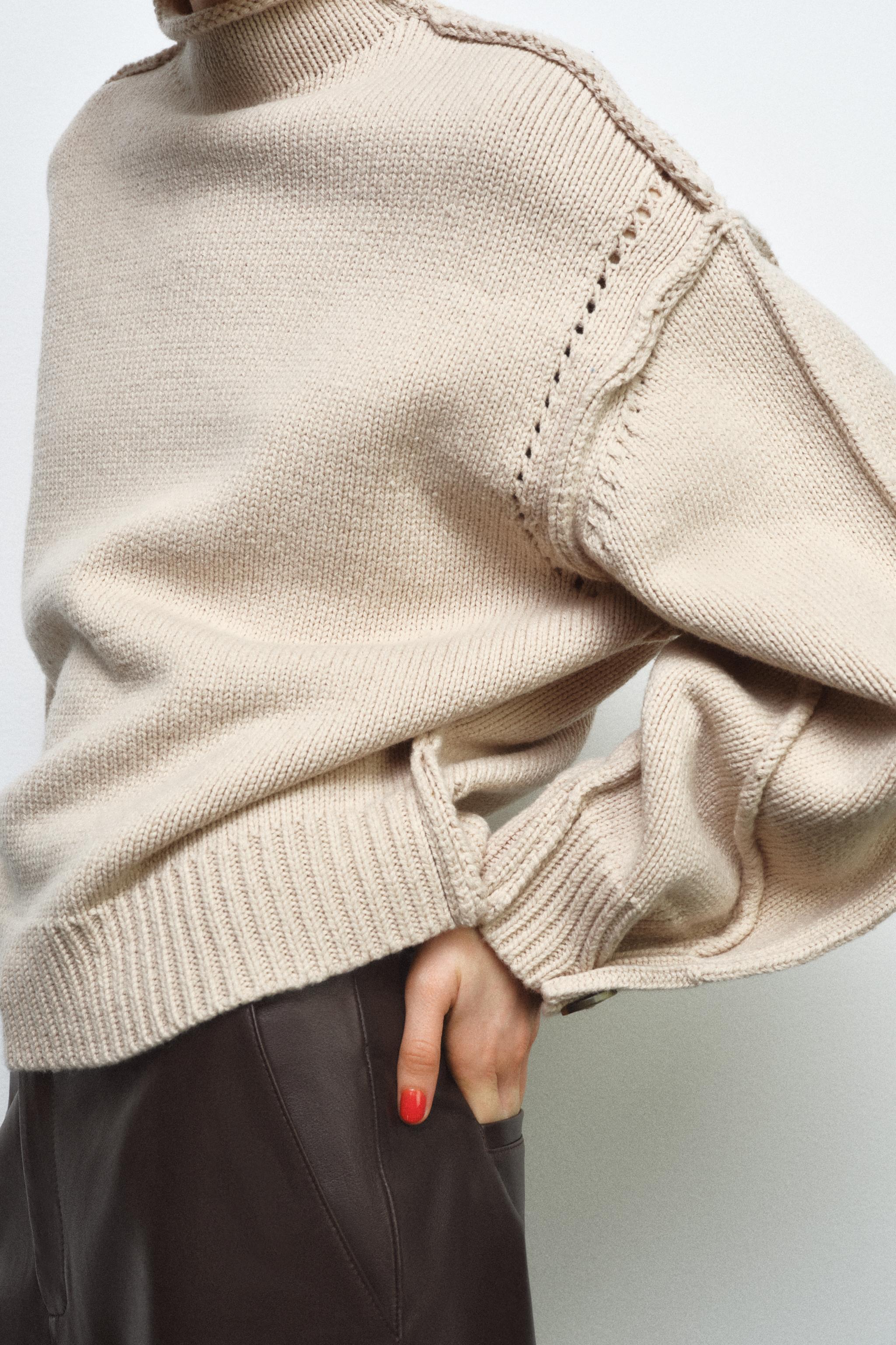SEAM DETAIL KNIT SWEATER - Stone | ZARA United States