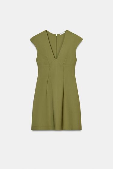 ROBE COL EN V CRÊPE - Vert pistache de Zara - Image 5