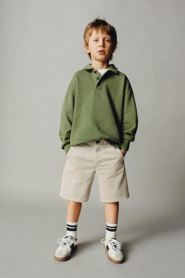 BASIC SLIM FIT CHINO BERMUDA SHORTS - Light beige by Zara - Image 0