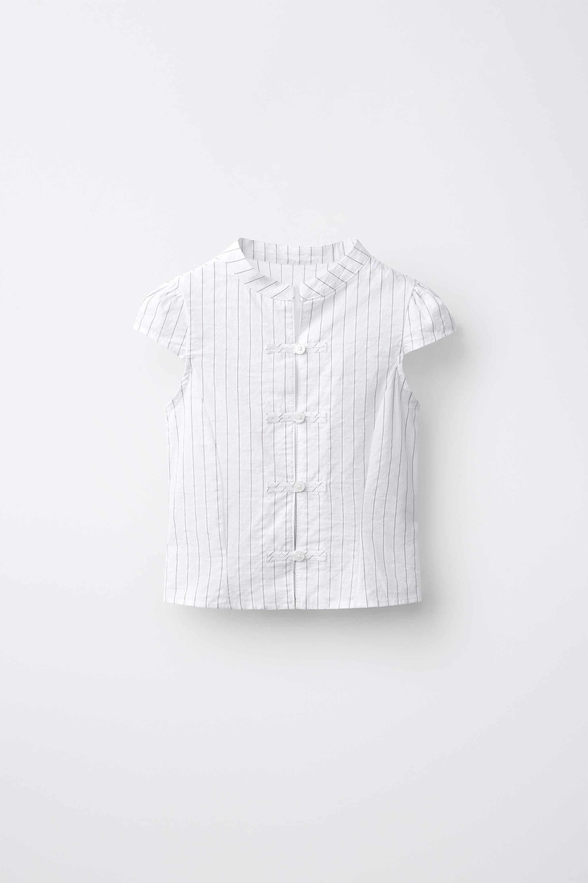SARA STRIPED SHIRT WITH FROG FASTENING - Black / White | ZARA United States