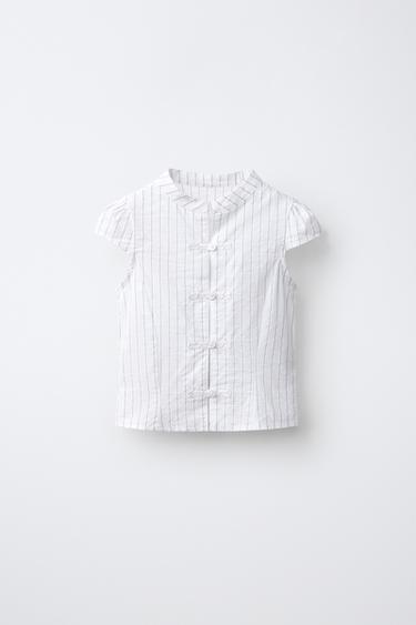 STRIPED SHIRT WITH FROG FASTENING - Black / White by Zara