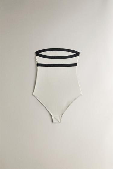 MAILLOT DE BAIN DE PLAGE BANDE CONTRASTANTE - Écru de Zara - Image 3