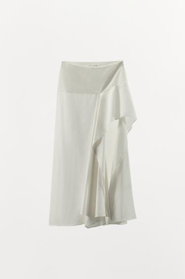 ASYMMETRIC LINEN BLEND SKIRT - White by Zara - Image 0