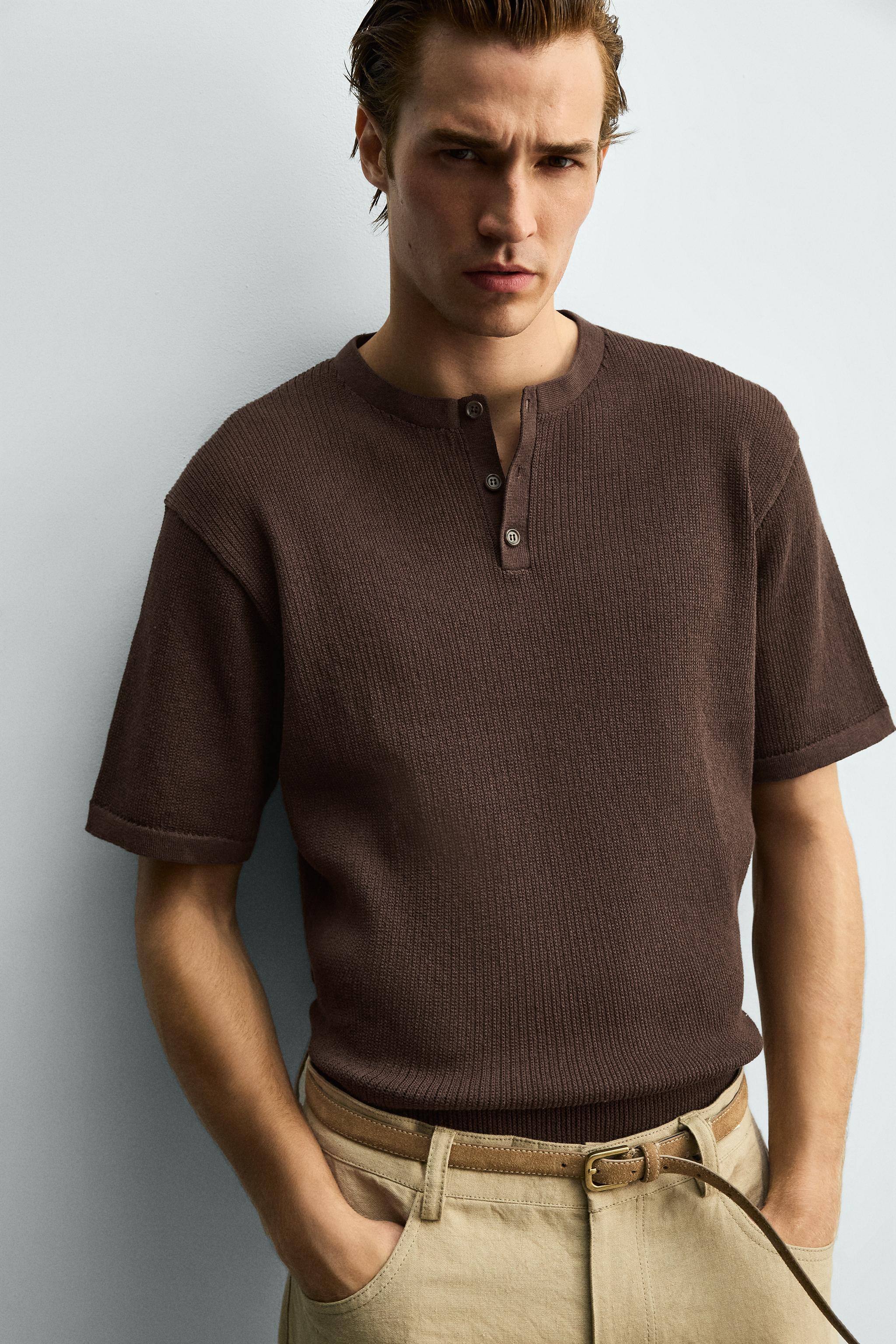KNIT HENLEY SHIRT COTTON - LINEN