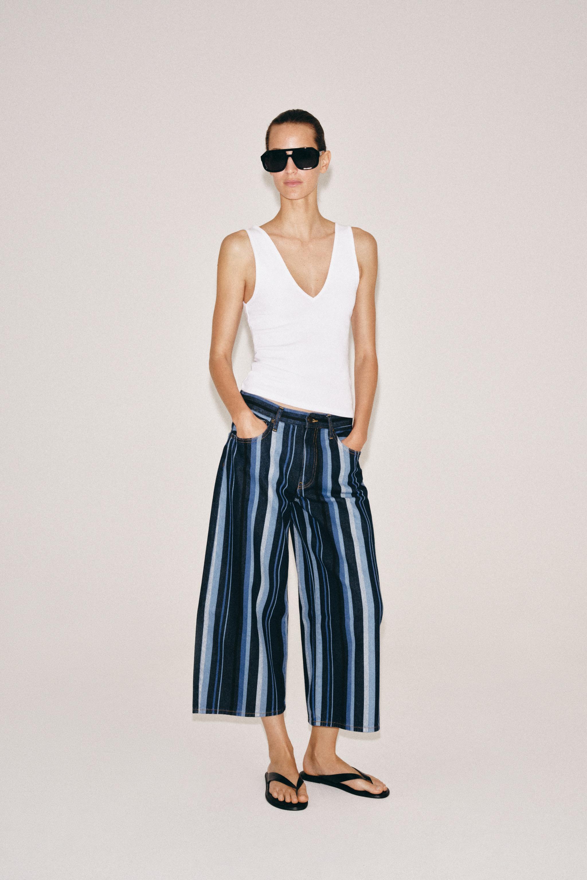 Женские джинсы Zara ZW COLLECTION MID-RISE STRIPED CULOTTE JEANS