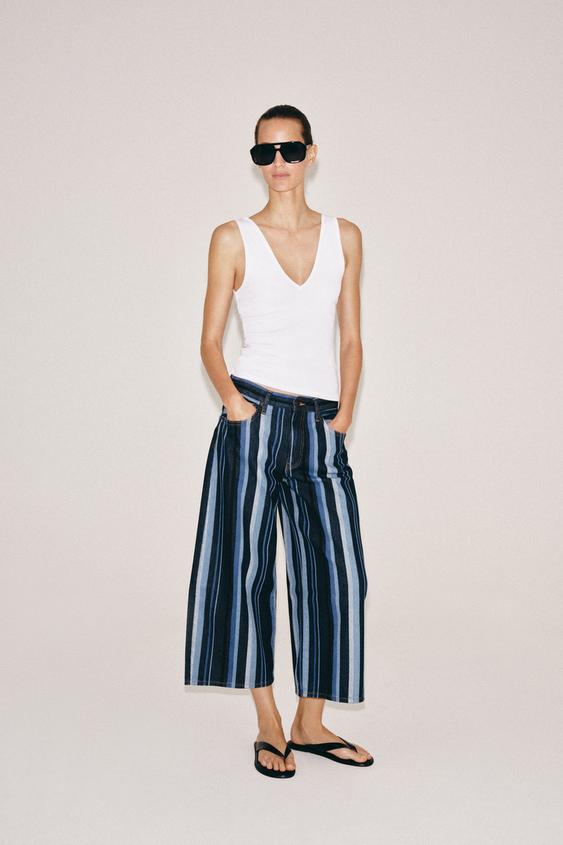 ZW Collection çizgili orta bel kulot jean