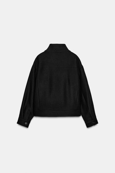 WOOL BLEND HIGH NECK SHORT COAT - Black by Zara - Image 8
