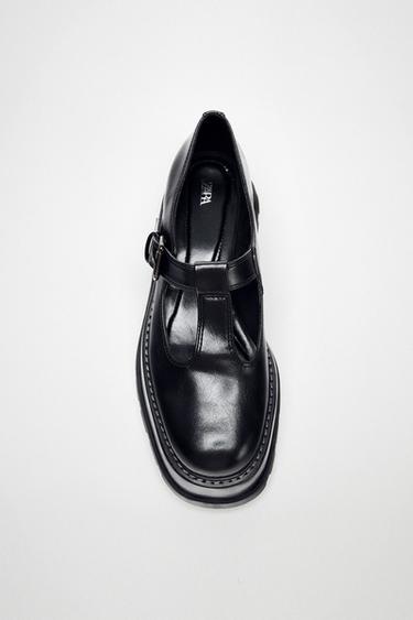 Zara 厚底飾帶樂福鞋 - 黑色