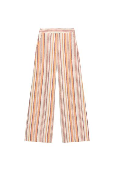STRIPED LINEN BLEND WIDE-LEG TROUSERS - Multicoloured by Zara