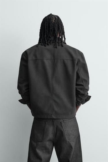 RELAXED FIT FAUX SUEDE OVERSHIRT - Black by Zara - Image 2