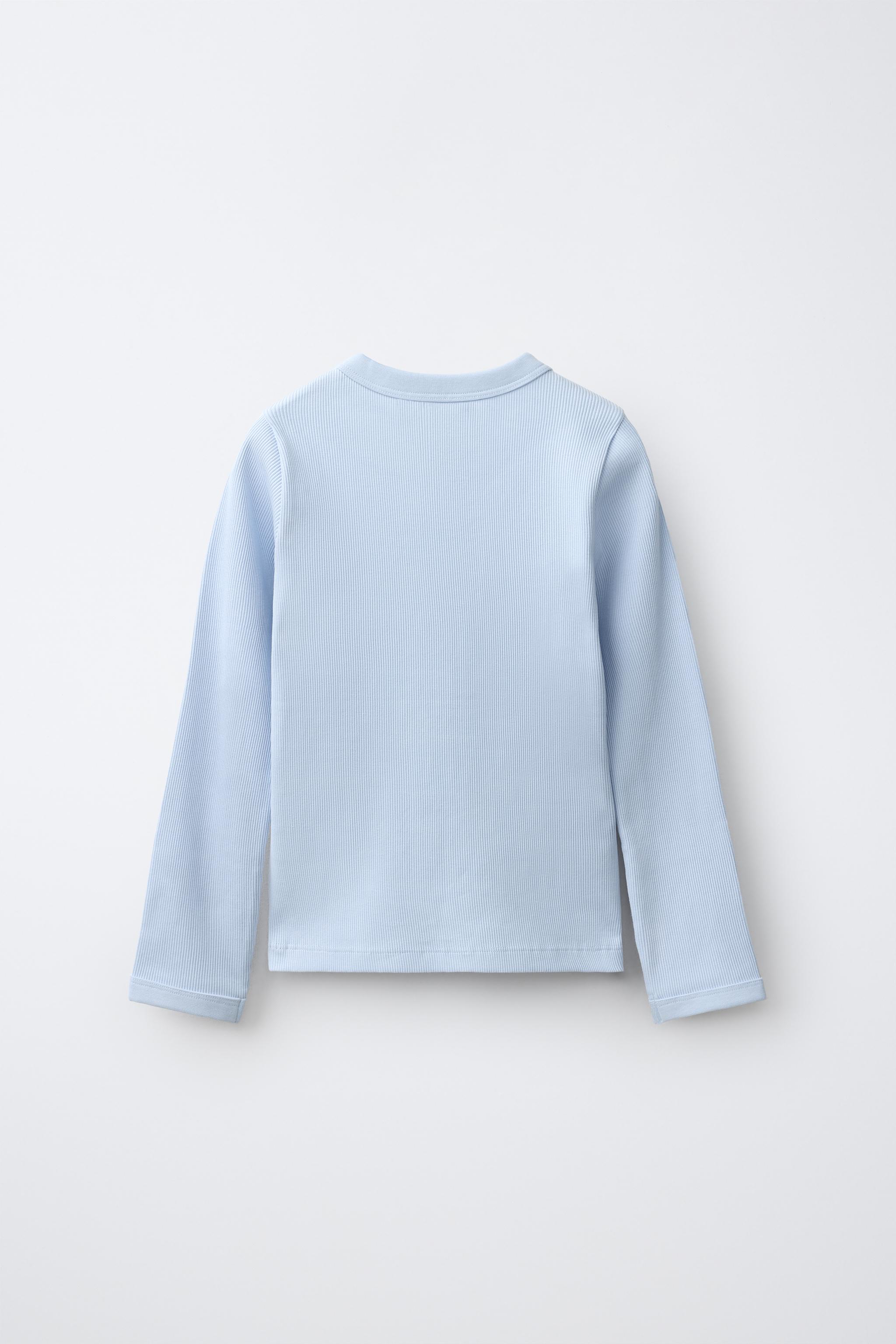 RIBBED LONG SLEEVE TOP — Blue