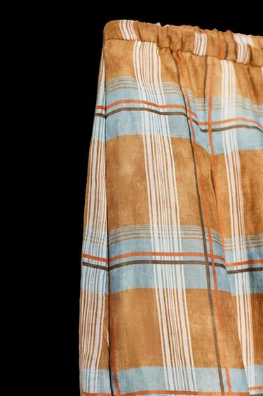 PANTALÓN ABULLONADO CUADROS RAMIO ZW COLLECTION - Naranja de Zara