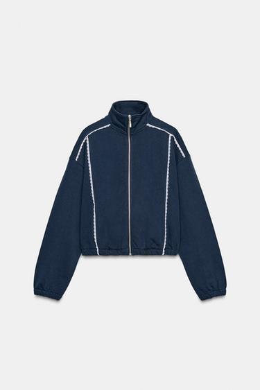 LACE DETAIL VOLUME SWEATSHIRT - Navy blue by Zara