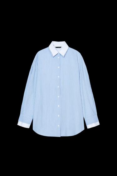 CONTRAST STRIPED POPLIN SHIRT - Blue/White by Zara