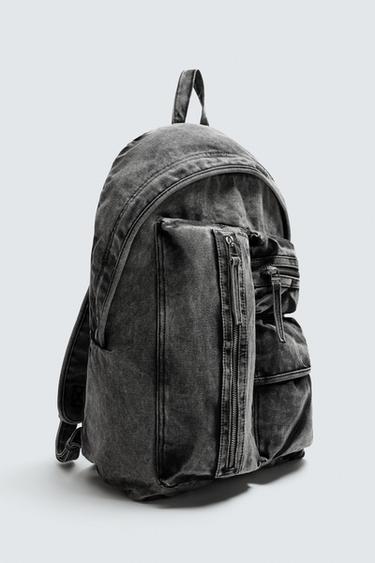 WASHED-EFFECT DENIM BACKPACK - Black by Zara