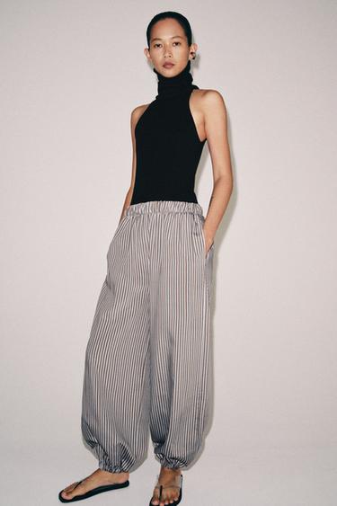 PANTALON BOUFFANT À RAYURES ZW COLLECTION - Marron-Bleu de Zara - Image 3