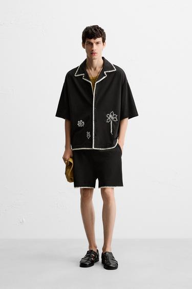 CONTRAST EMBROIDERY SHIRT - Black by Zara - Image 0